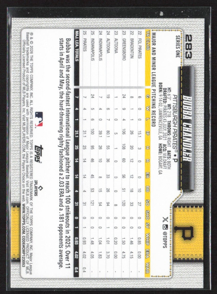 Bubba Chandler 2026 Topps Rainbow Foil RC #283 Pittsburgh Pirates