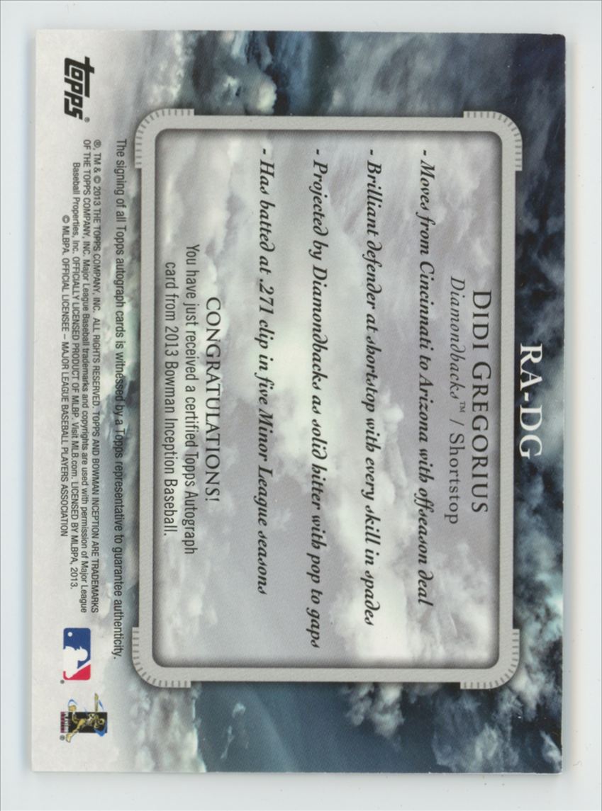Didi Gregorius 2013 Bowman Inception RC AUTO #RA-DG Arizona Diamondbacks