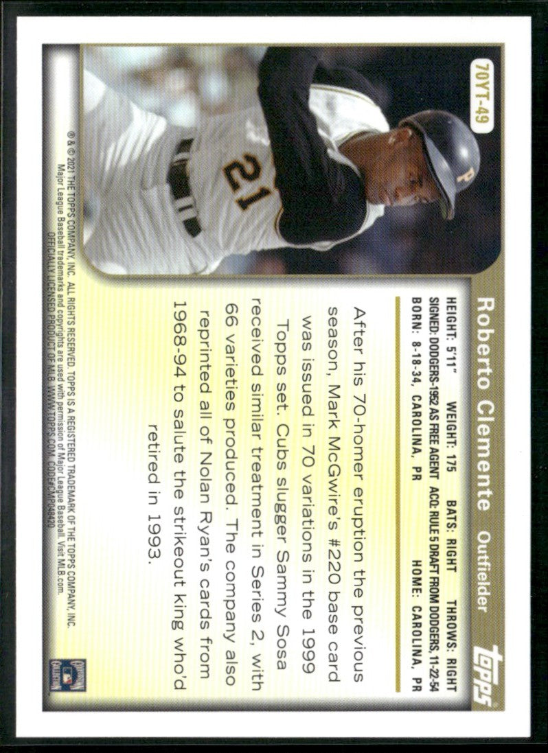 Roberto Clemente 2021 Topps Throwback Thursday #70YT-49 Pittsburgh Pirates