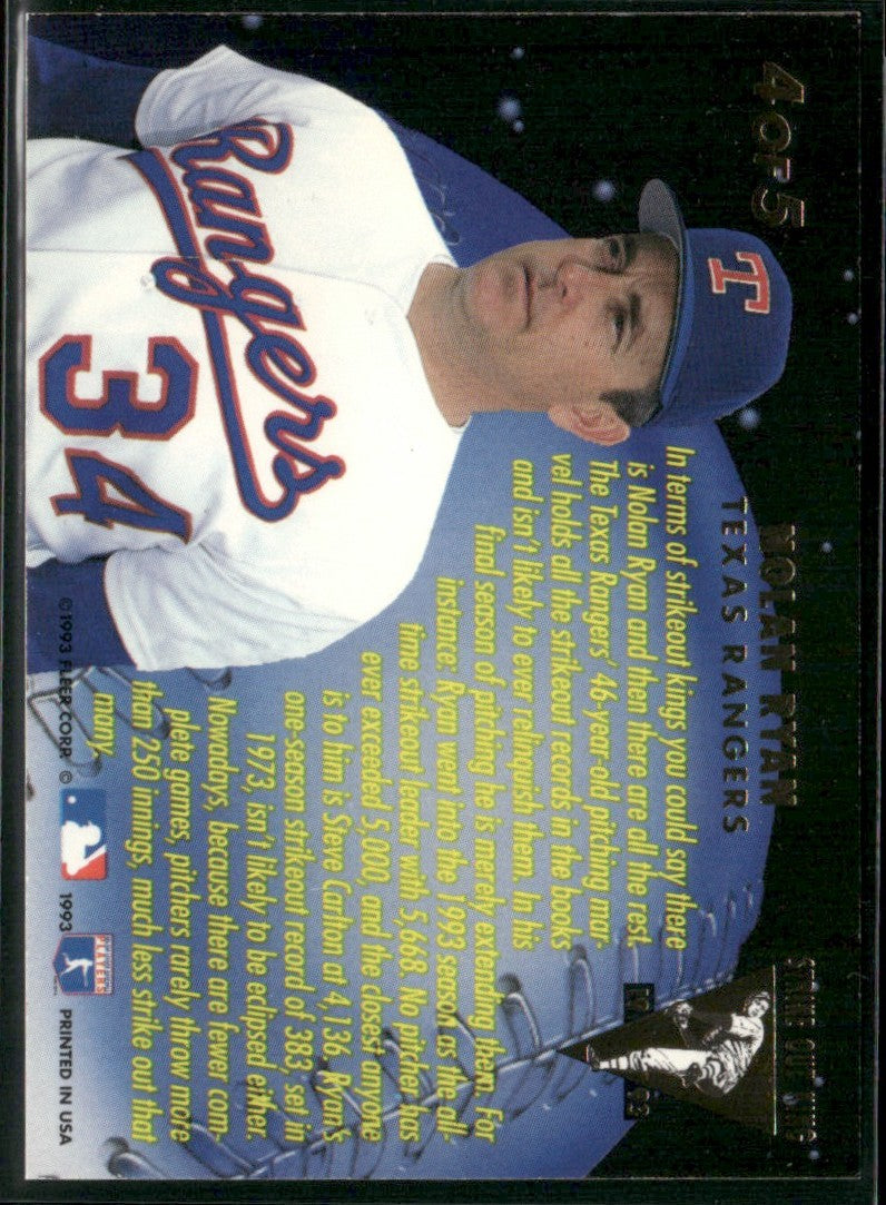 Nolan Ryan 1993 Fleer Ultra Strike Out King #4 Texas Rangers