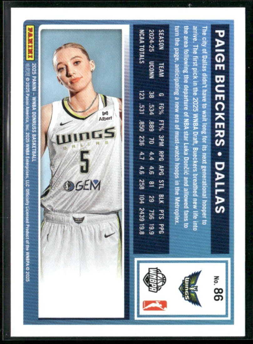 Paige Bueckers 2025 Donruss RC #86 Dallas Wings