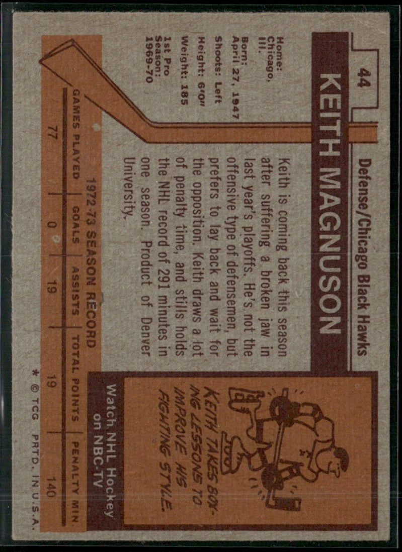 Keith Magnuson 1973 Topps #44 Chicago Blackhawks