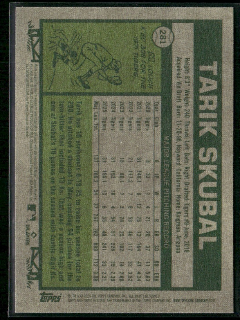 Tarik Skubal 2026 Topps Heritage Dark Gray #281 Detroit Tigers