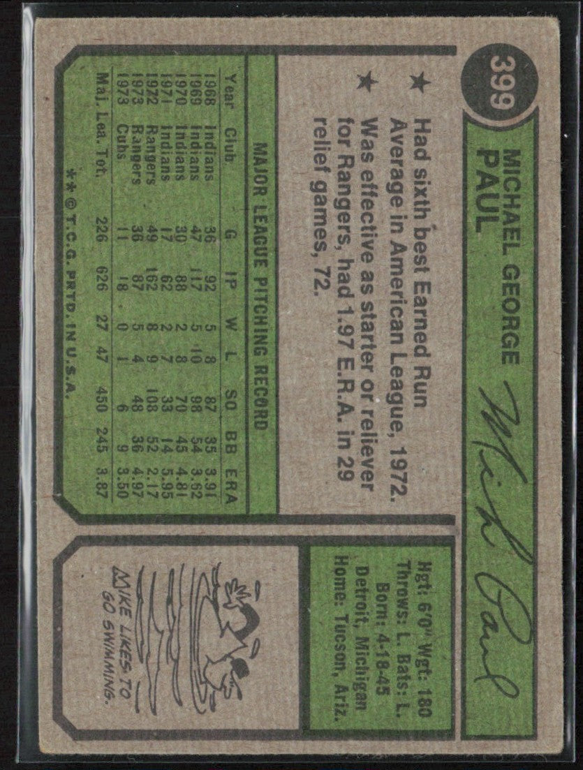 Mike Paul 1974 Topps #399 Chicago Cubs