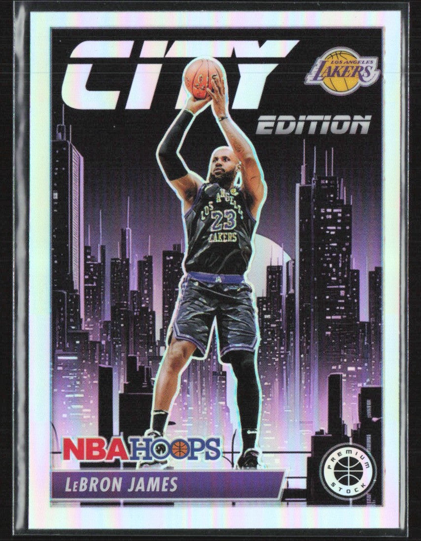 LeBron James 2023 Panini NBA Hoops Premium Stock City Edition Silver Prizm #15