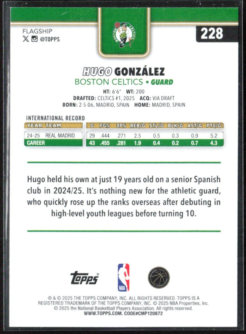 Hugo Gonzalez 2025 Topps RC #228 Boston Celtics