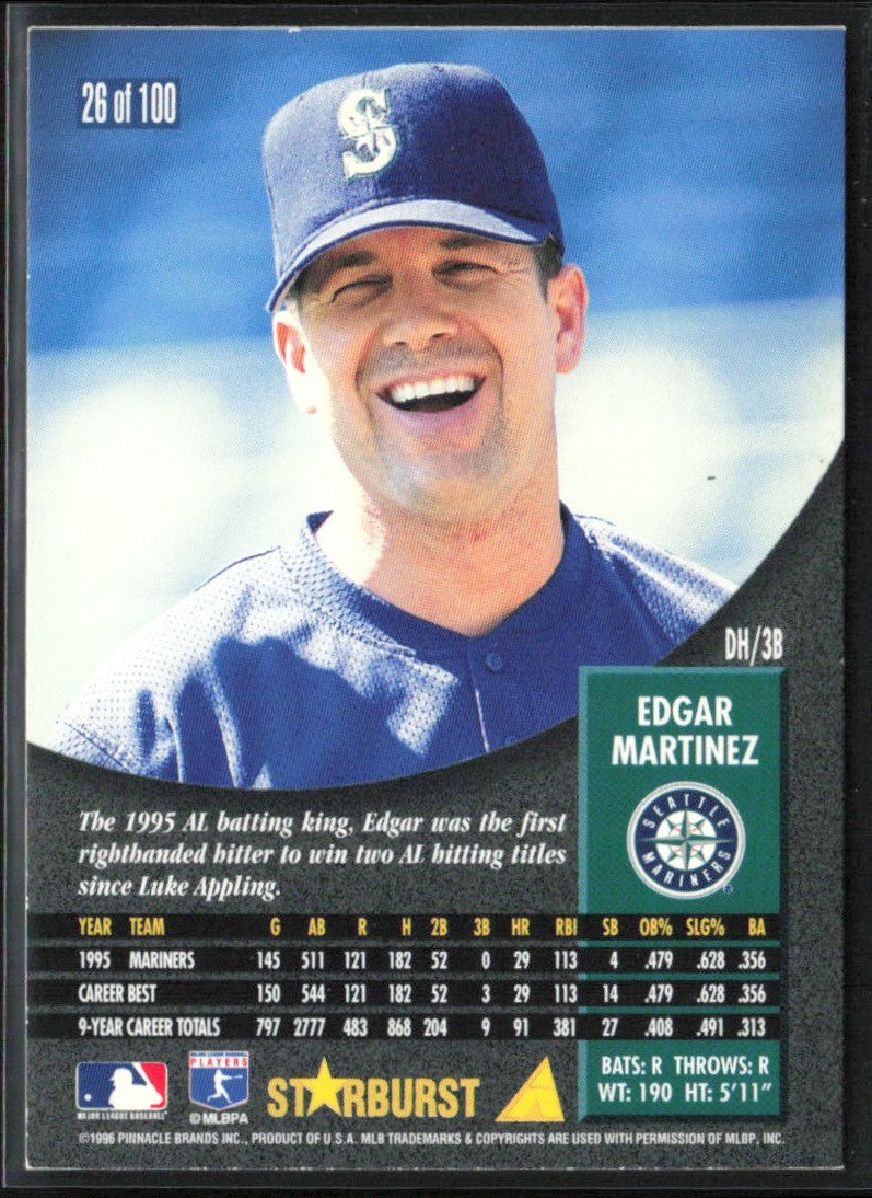 Edgar Martinez 1996 Pinnacle Starburst #26 Seattle Mariners