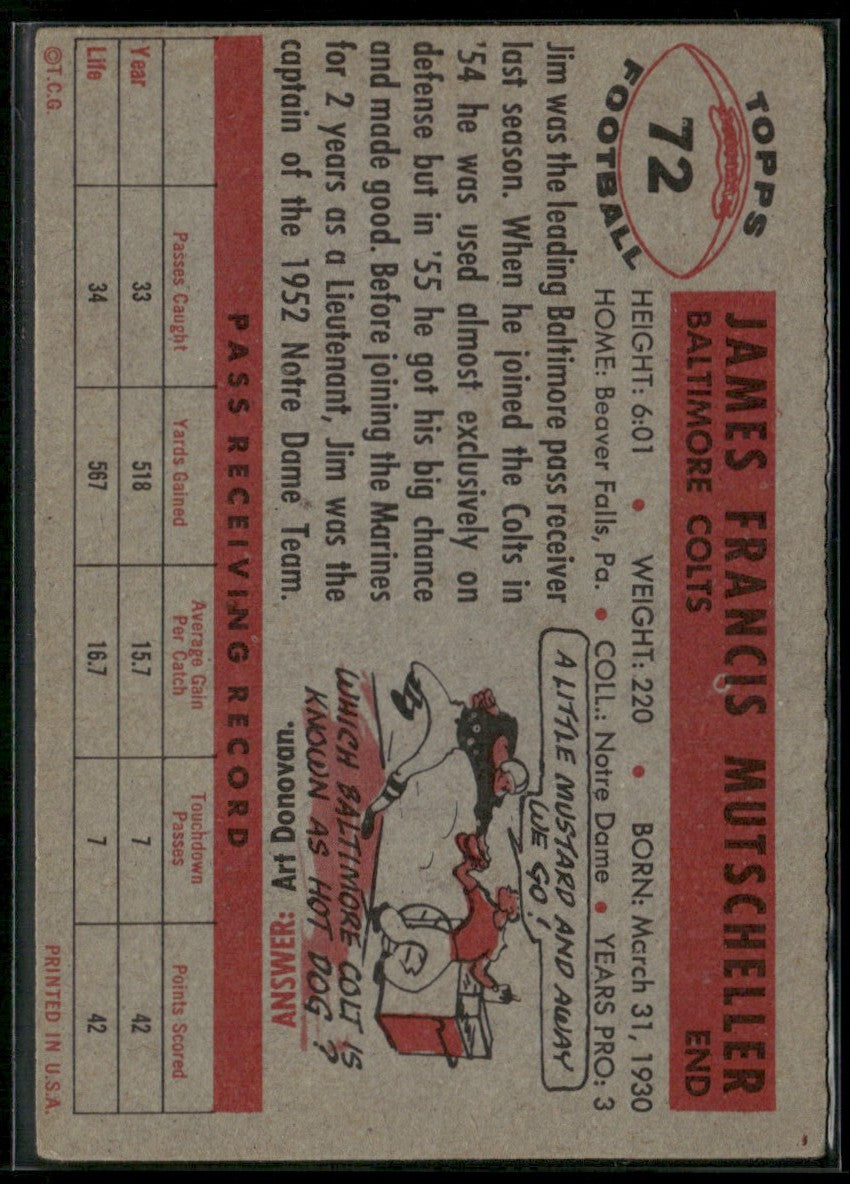 Jim Mutscheller 1956 Topps #72 Baltimore Colts
