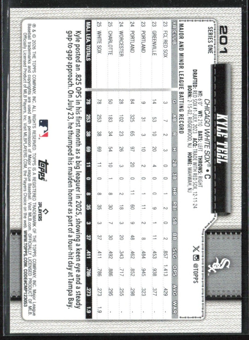 Kyle Teel 2026 Topps RC #201 Chicago White Sox