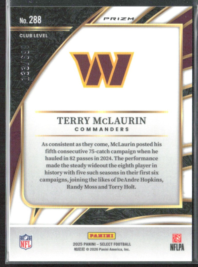 Terry McLaurin 2025 Panini Select Club Neon Green Shock /699 #288