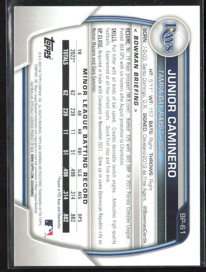 Junior Caminero 2023 Bowman Prospects #BP-61 Tampa Bay Rays