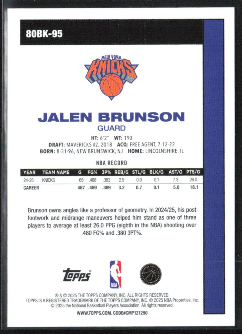 Jalen Brunson 2025 Topps '80-81 #80BK-95 New York Knicks