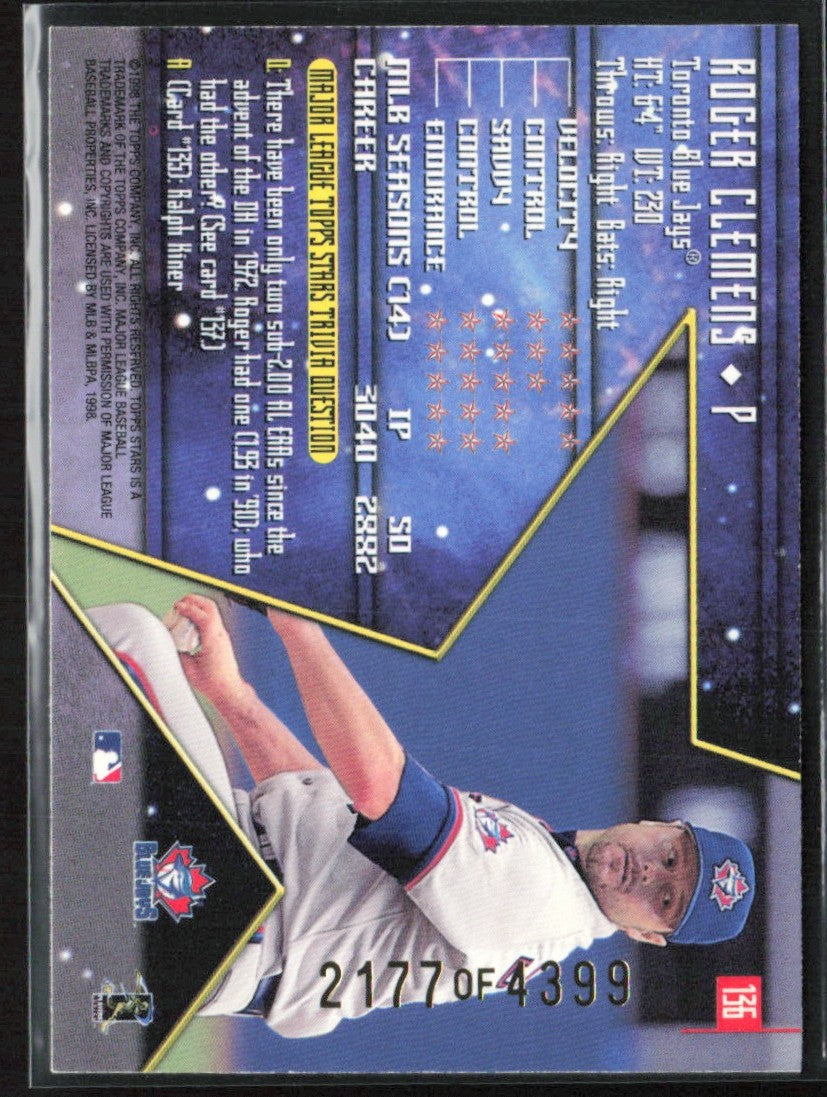Roger Clemens 1998 Topps Stars Silver /4399 #136 Toronto Blue Jays