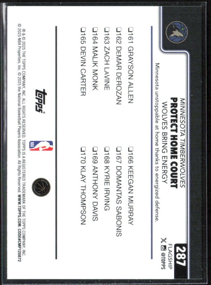 Anthony Edwards 2025 Topps Checklist #287 Minnesota Timberwolves
