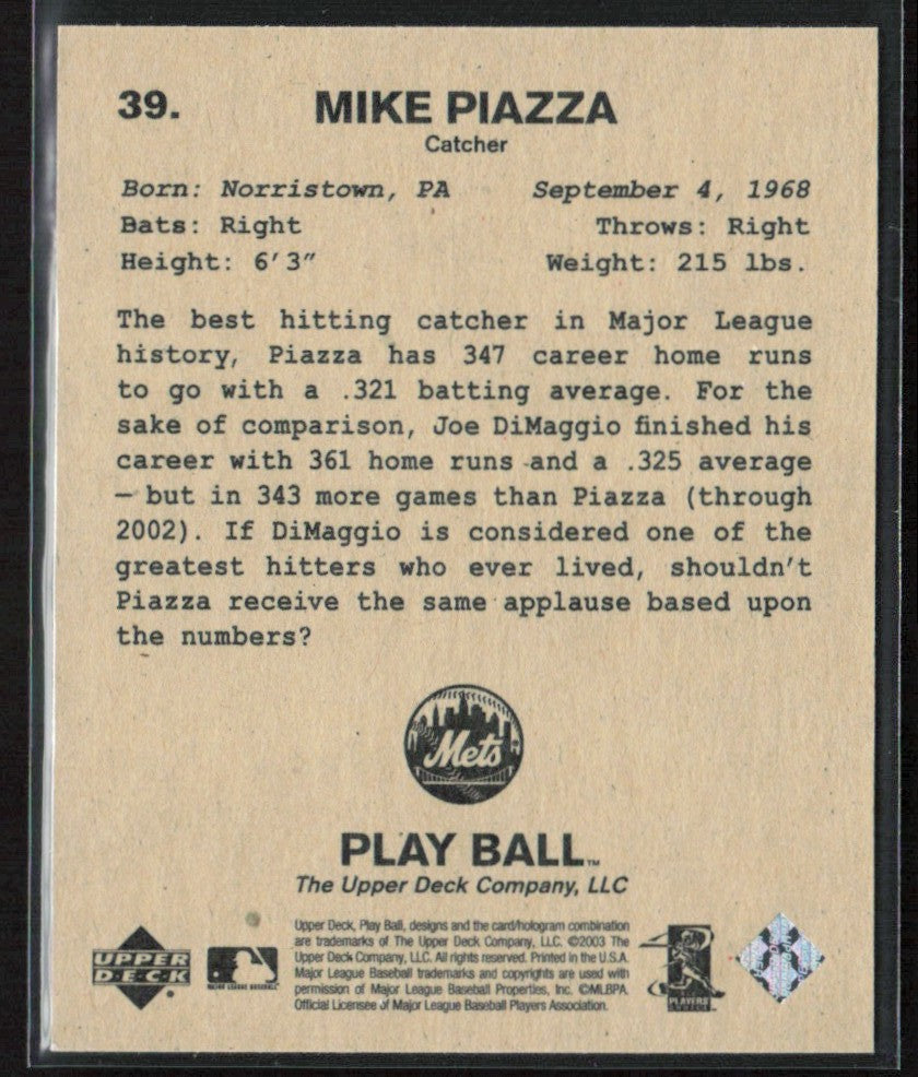 Mike Piazza 2003 Upper Deck Play Ball Mini #39 New York Mets