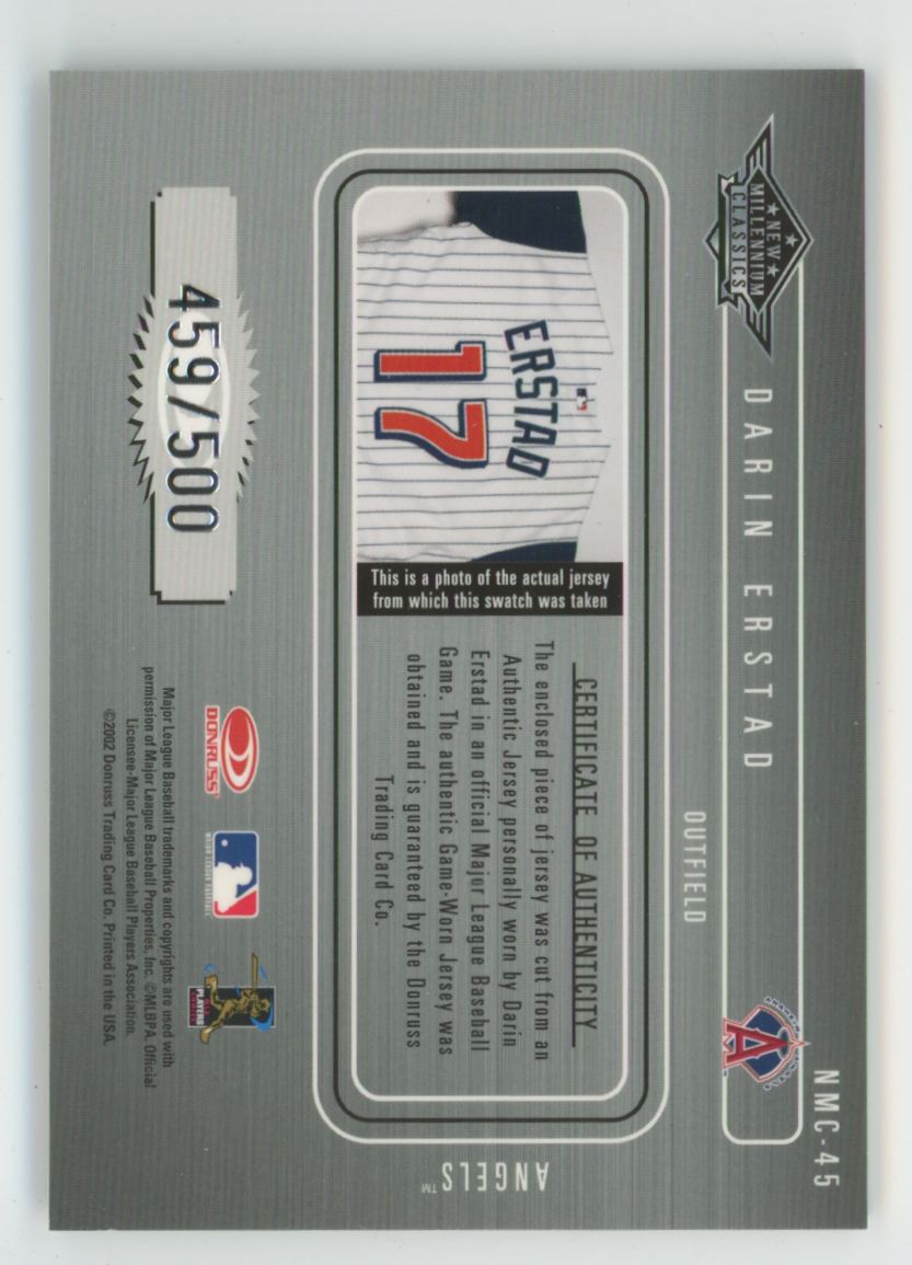 Darin Erstad 2002 Donruss Classics New Millennium /500 Jersey #45 Anaheim Angels