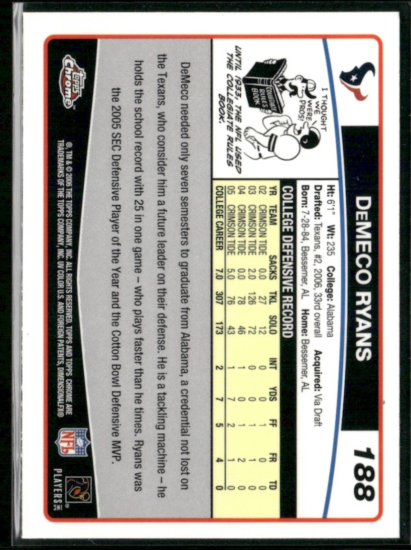 DeMeco Ryans 2006 Topps Chrome RC #188 Houston Texans