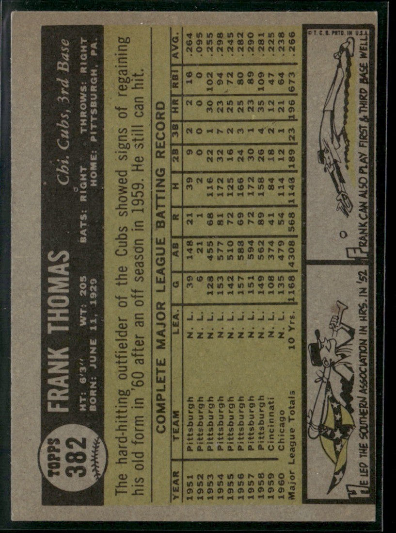 Frank Thomas 1961 Topps #382 Chicago Cubs