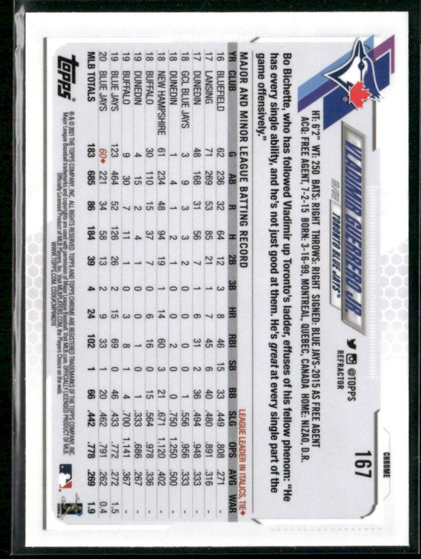 Vladimir Guerrero Jr. 2021 Topps Chrome Refractor #167 Toronto Blue Jays