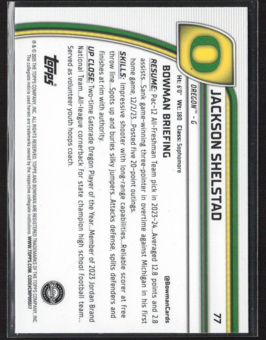 Jackson Shelstad 2024 Bowman U Chrome Green Shimmer Refractor #77 Oregon Ducks