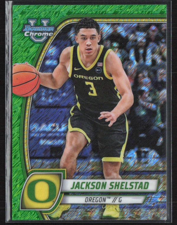 Jackson Shelstad 2024 Bowman U Chrome Green Shimmer Refractor #77 Oregon Ducks