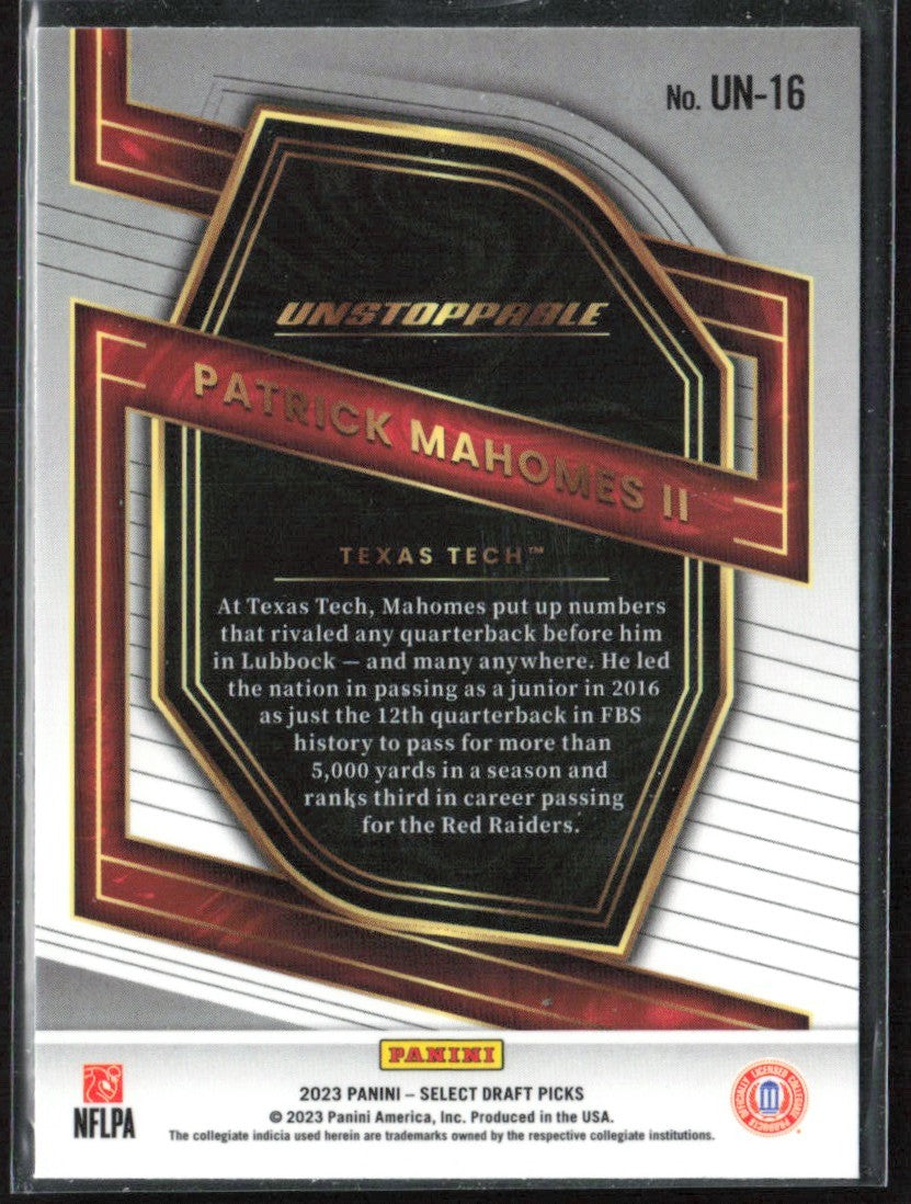 Patrick Mahomes II 2023 Panini Select Draft Picks Unstoppable #UN-16