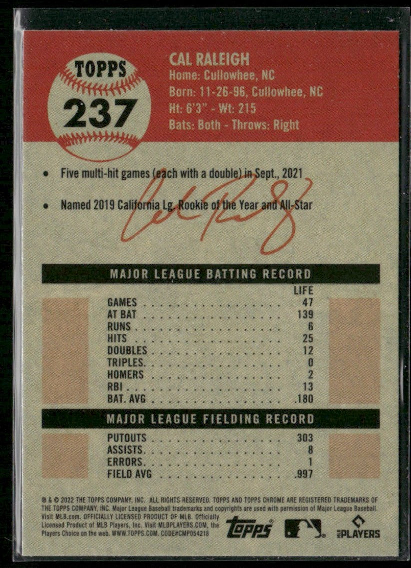 Cal Raleigh 2022 Topps Chrome Platinum Anniversary RC #237 Seattle Mariners