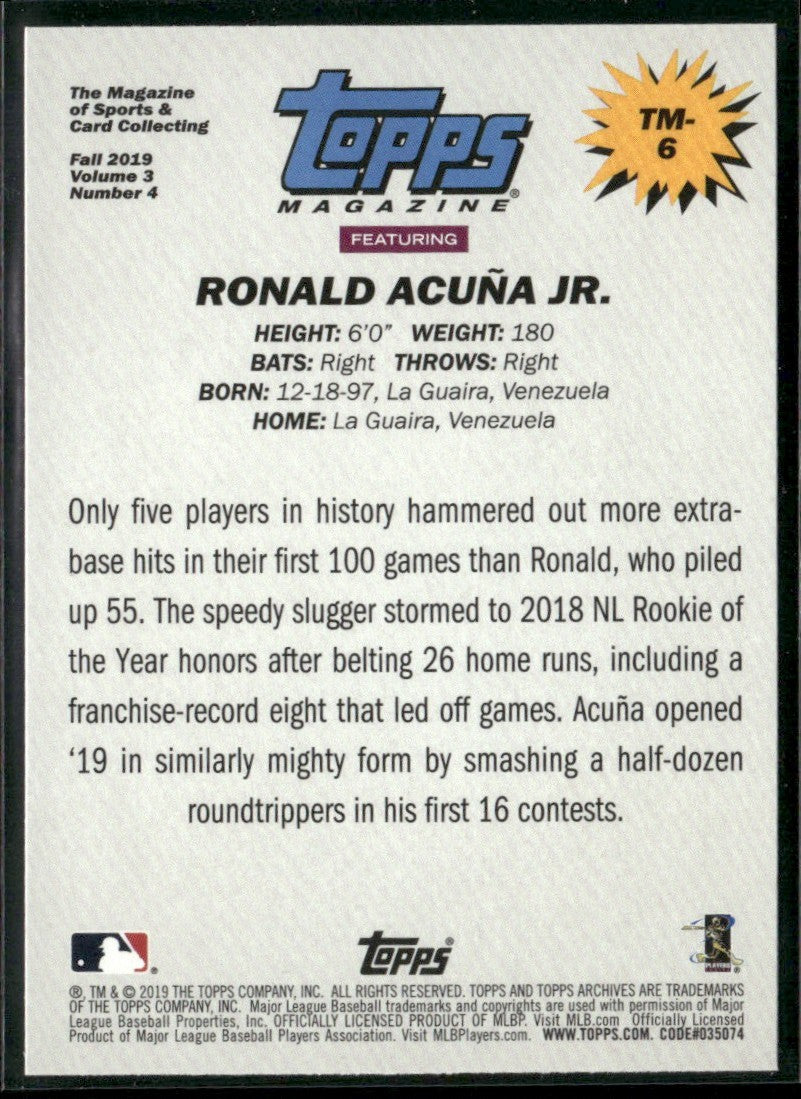 Ronald Acuna Jr. 2019 Topps Magazine #TM-6 Atlanta Braves