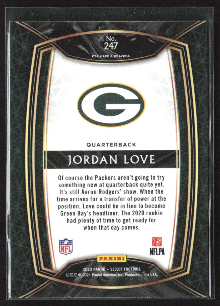 Jordan Love 2020 Panini Select Club RC #247 Green Bay Packers