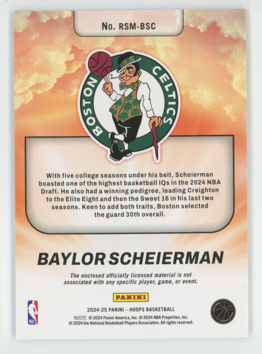 Baylor Scheierman 2024 Hoops Rise N Shine RC Jersey #RSM-BSC Boston Celtics