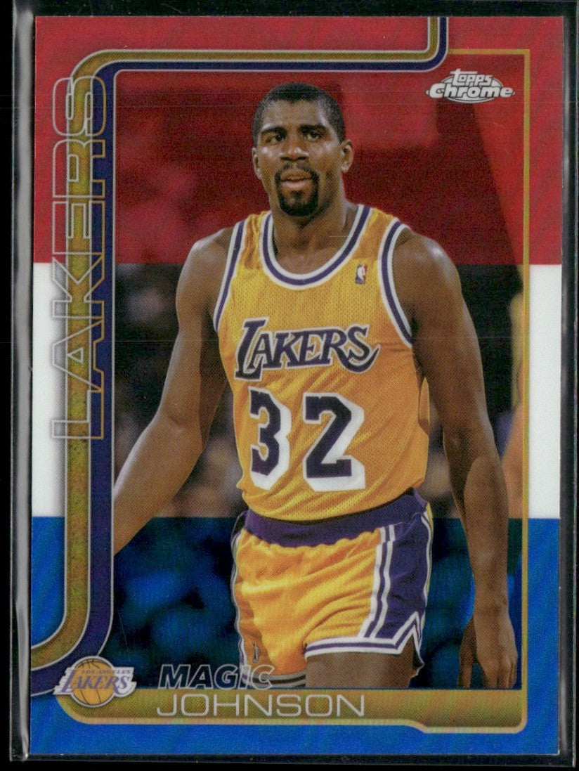 Magic Johnson 2025 Topps Chrome Red White and Blue Refractor #244