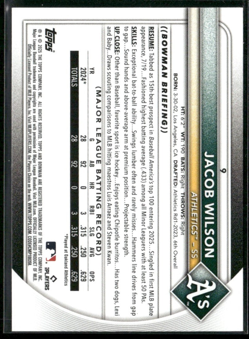 Jacob Wilson 2025 Bowman RC #9 Athletics
