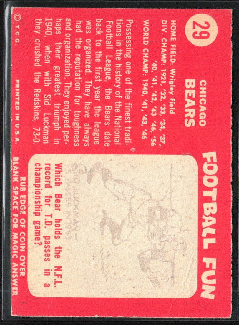 Chicago Bears 1958 Topps #29 Chicago Bears