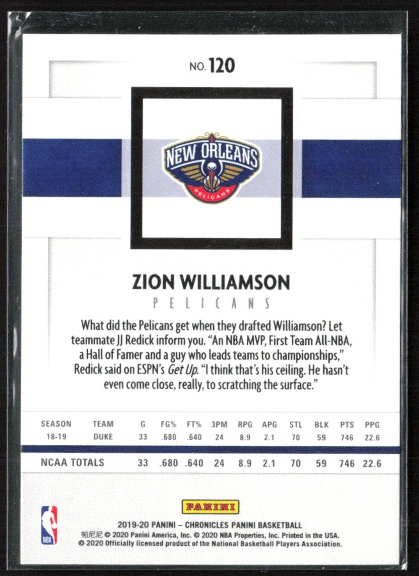 Zion Williamson 2019 Panini Chronicles RC #120 New Orleans Pelicans