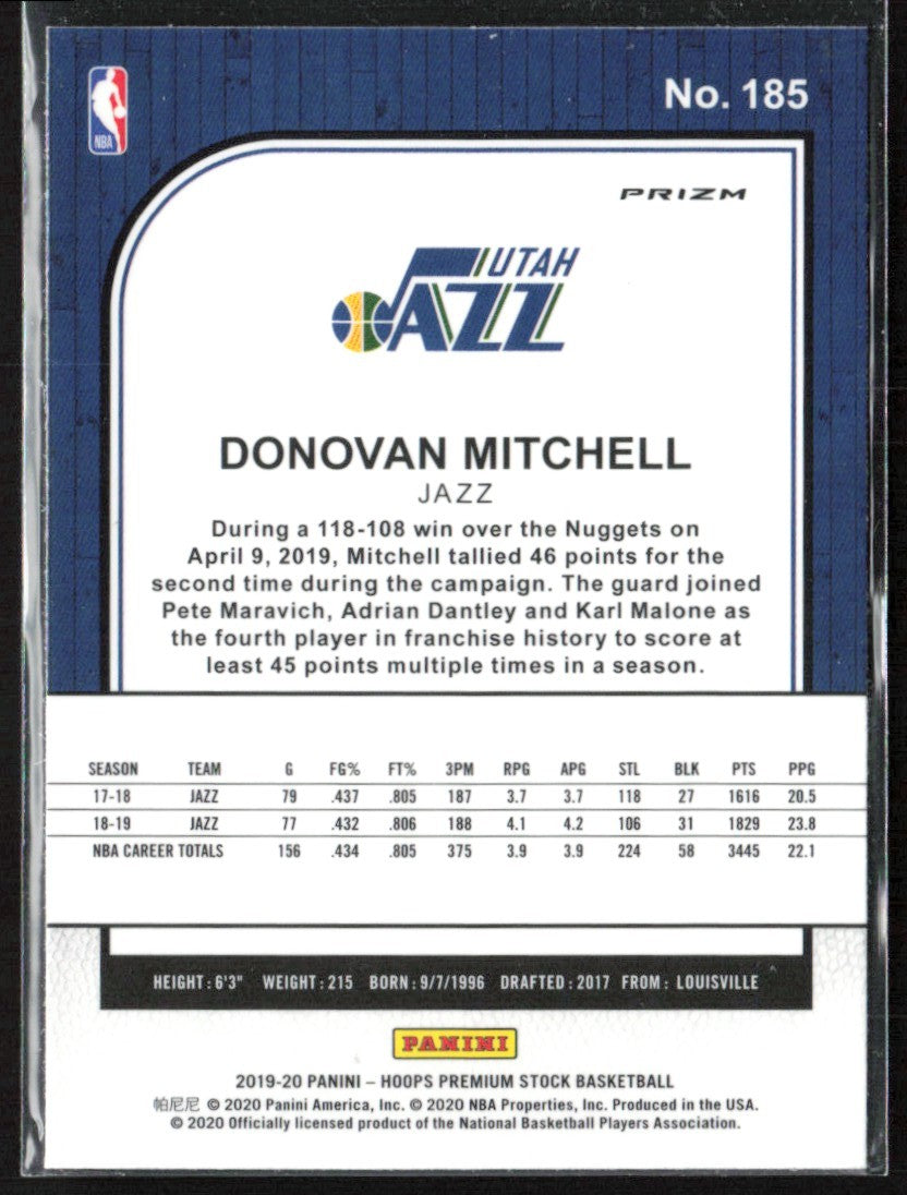 Donovan Mitchell 2019 Panini NBA Hoops Premium Stock Blue Cracked Ice #185