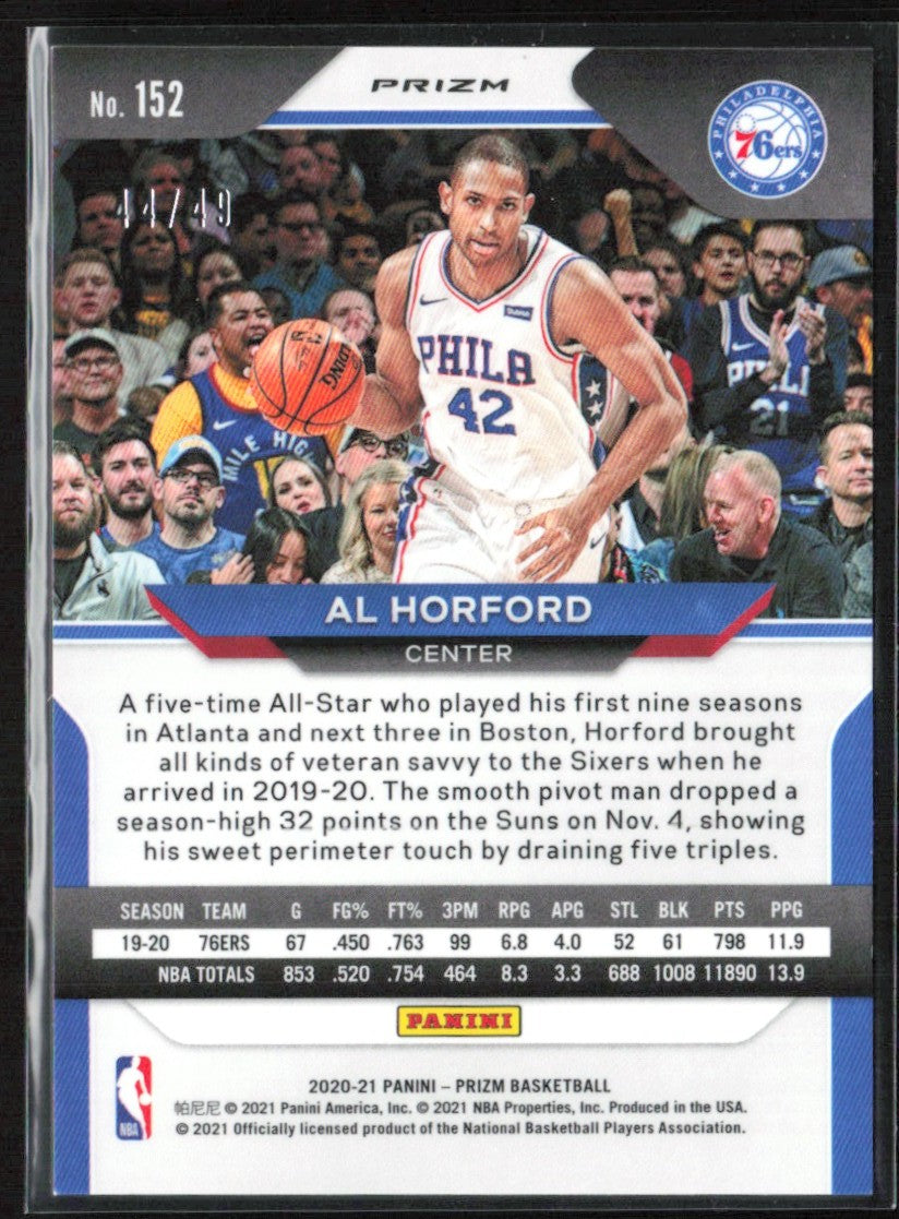 Al Horford 2020 Panini Prizm Choice Blue Prizm /49 #152 Philadelphia 76ers