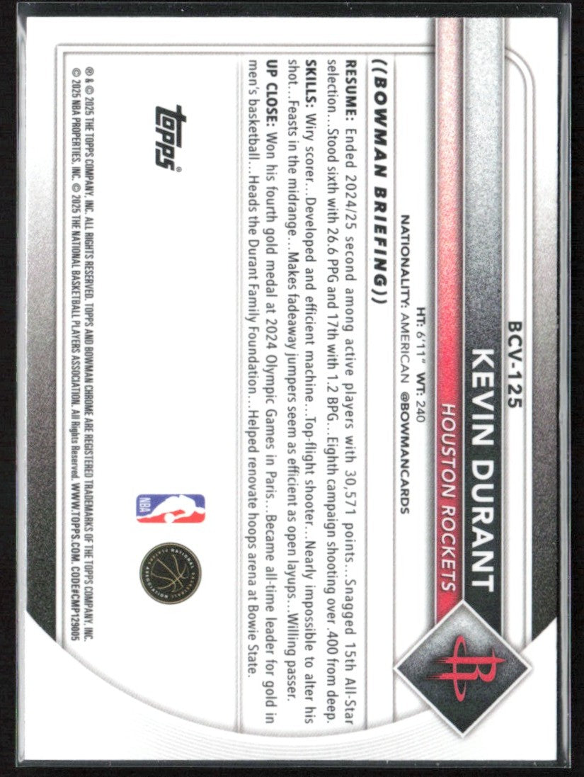 Kevin Durant 2025 Bowman Chrome Reptilian #BCV-125 Houston Rockets