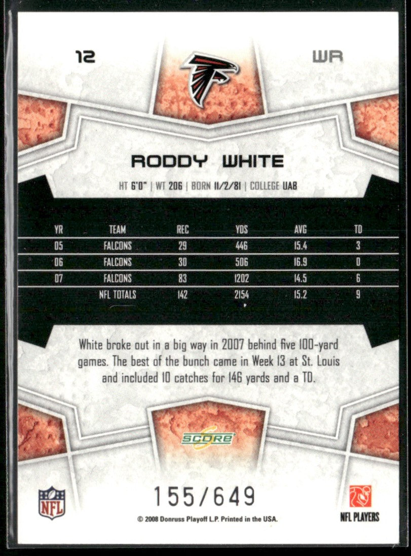 Roddy White 2008 Score Scorecard /649 #12 Atlanta Falcons