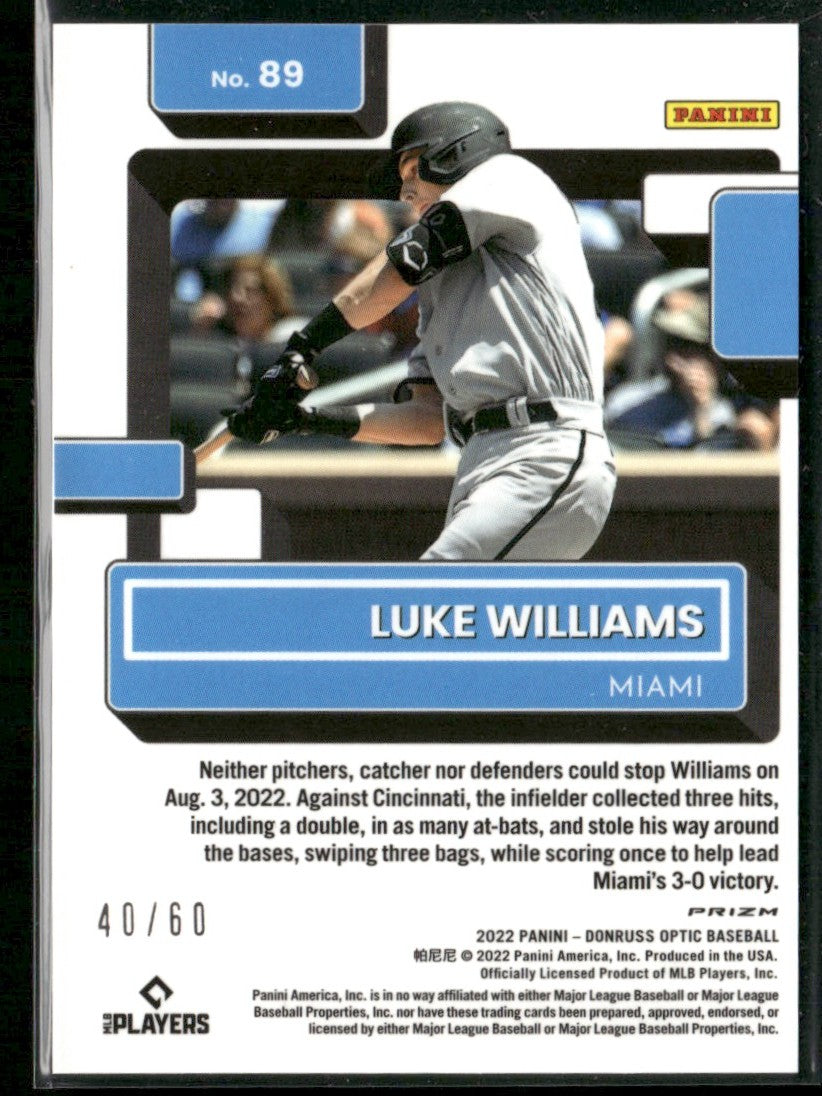 Luke Williams 2022 Donruss Optic Red Prizm RC /60 #89 Miami Marlins