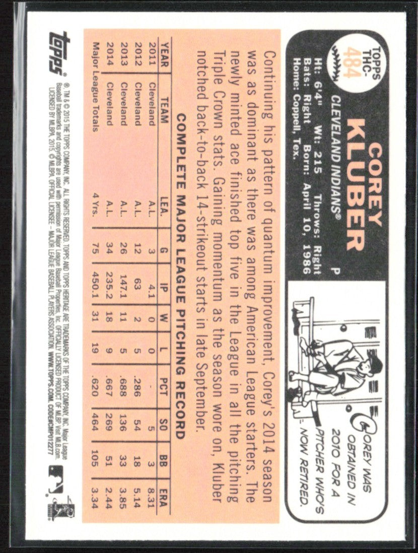 Corey Kluber 2015 Topps Heritage Chrome Foil #THC-484 Cleveland Indians