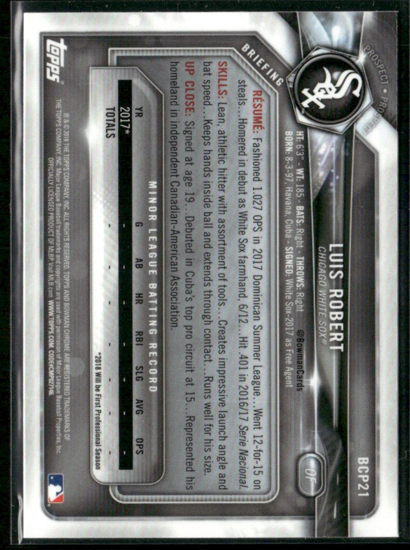 Luis Robert 2018 Bowman Chrome 1st #BCP21 Chicago White Sox