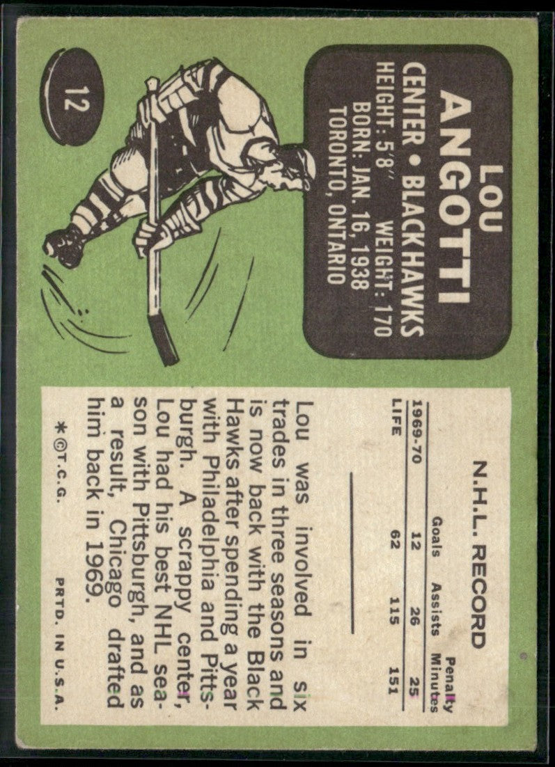 Lou Angotti 1970 Topps #12 Chicago Blackhawks