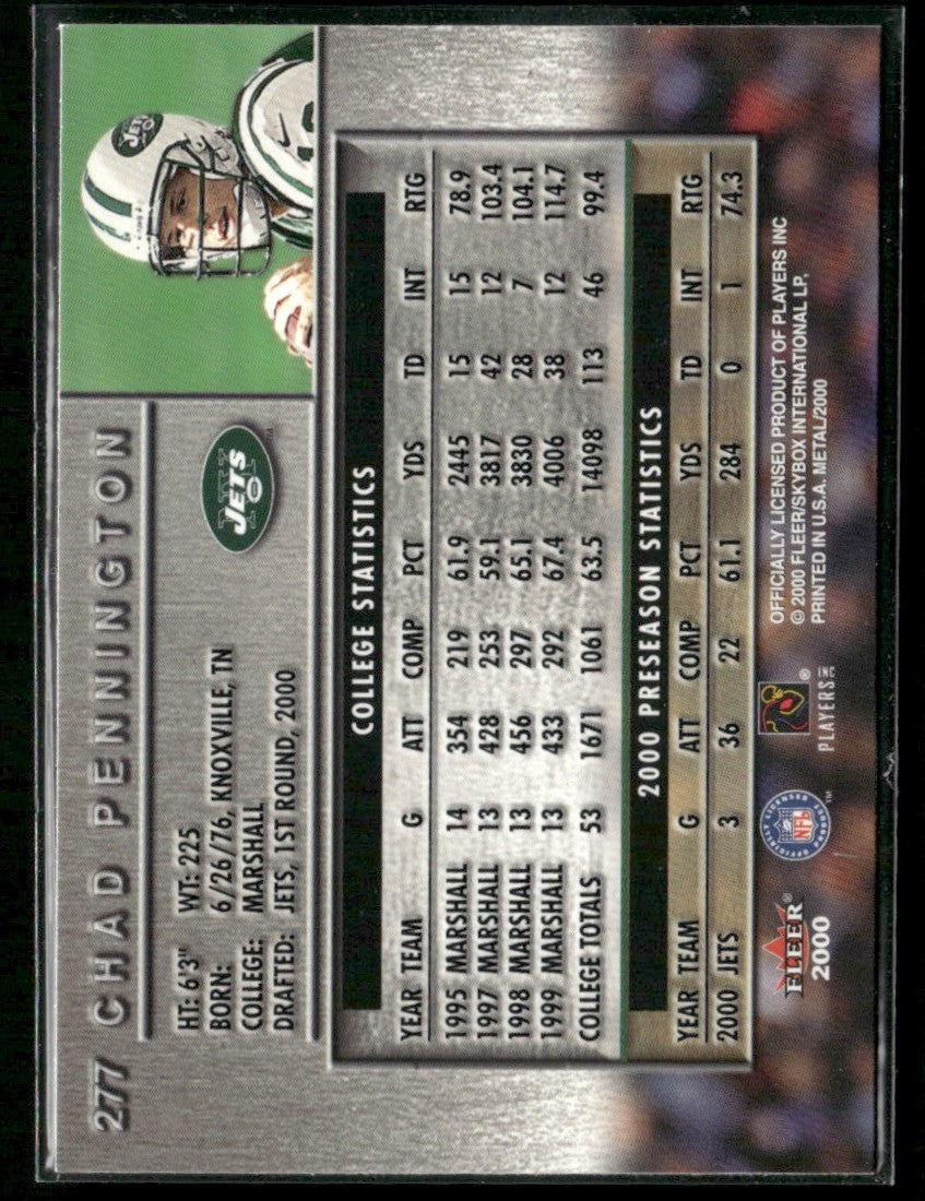 Chad Pennington 2000 Fleer Rare Metal Rookies RC #277 New York Jets