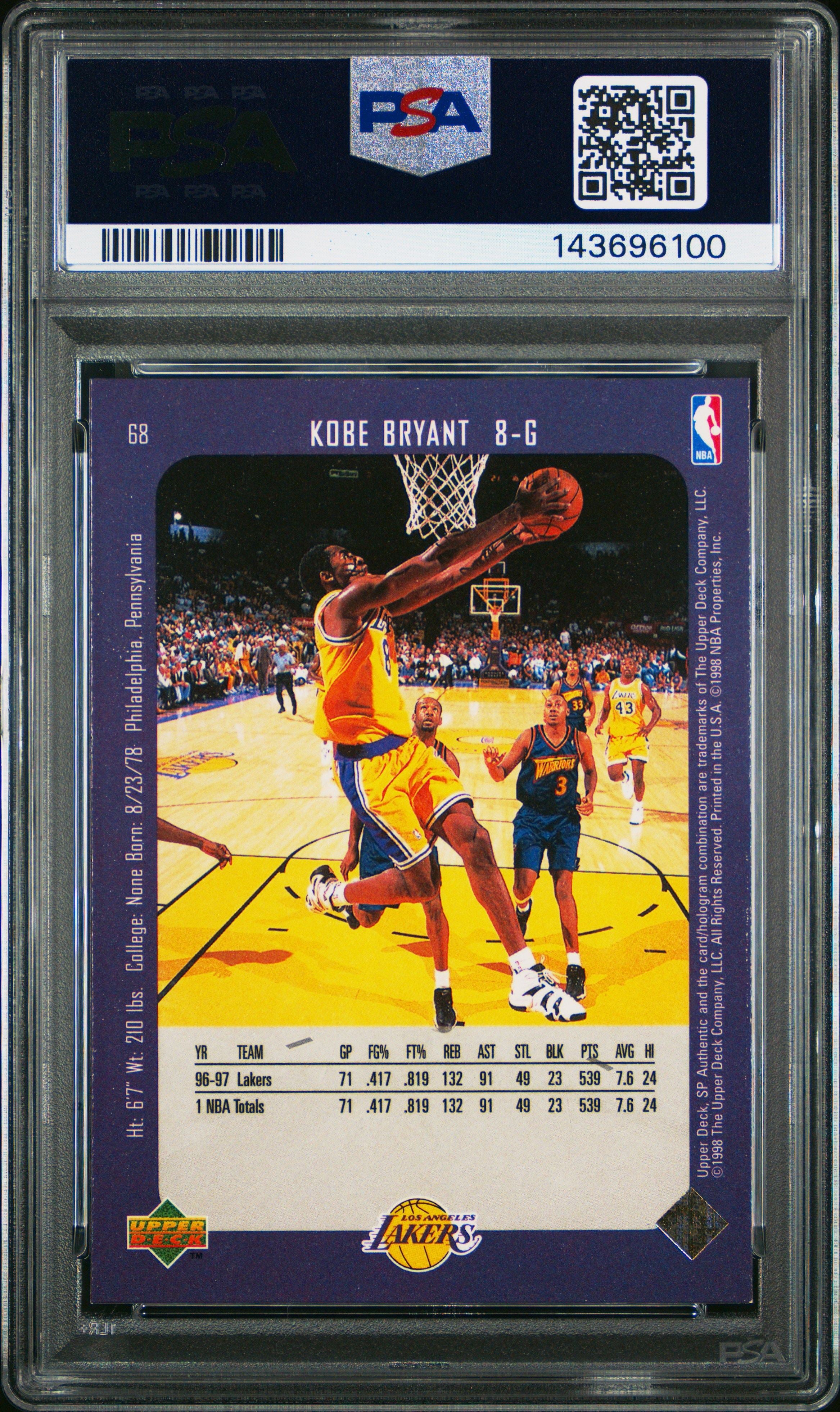 Kobe Bryant 1997 SP Authentic psa 8 #68 Los Angeles Lakers