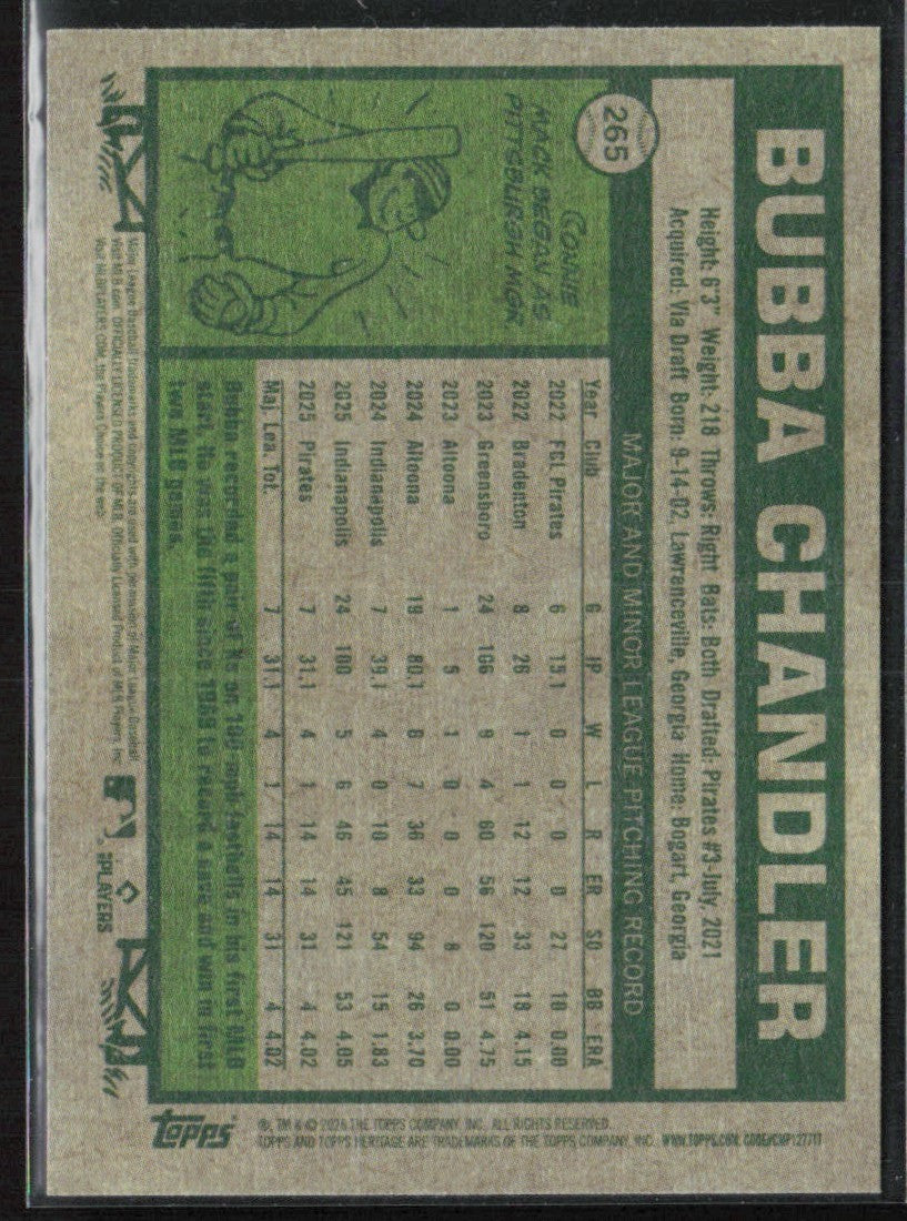 Bubba Chandler 2026 Topps Heritage RC #265 Pittsburgh Pirates