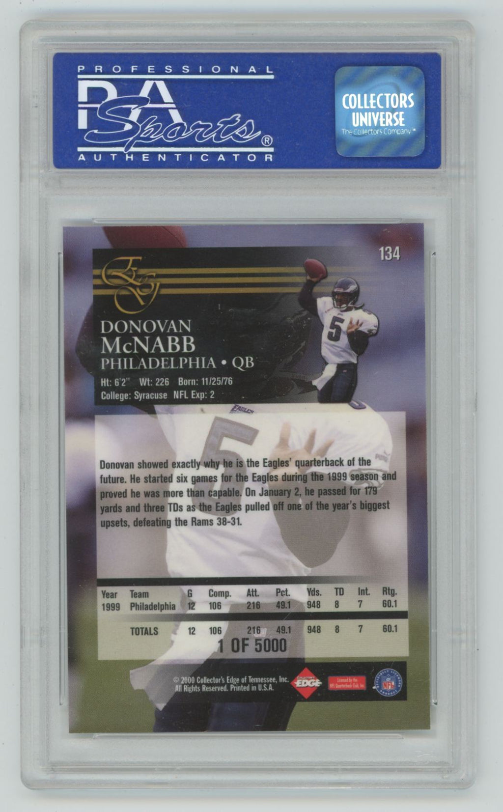 Donovan McNabb 2000 Collector's Edge Uncirculated /5000 psa 10.0 #134