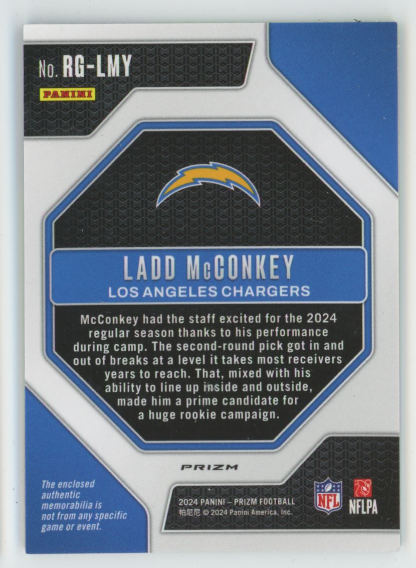 Ladd McConkey 2024 Panini Prizm Rookie Gear Neon Green Pulsar RC Jersey #RG-LMY