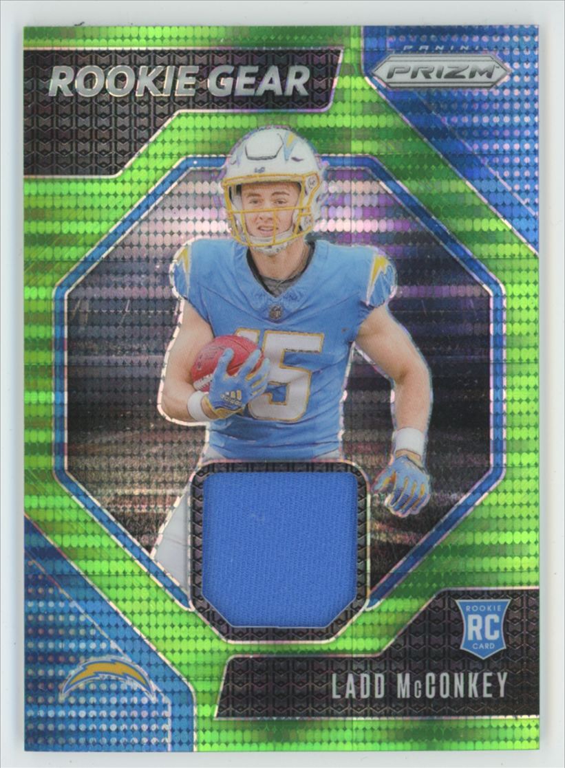 Ladd McConkey 2024 Panini Prizm Rookie Gear Neon Green Pulsar RC Jersey #RG-LMY