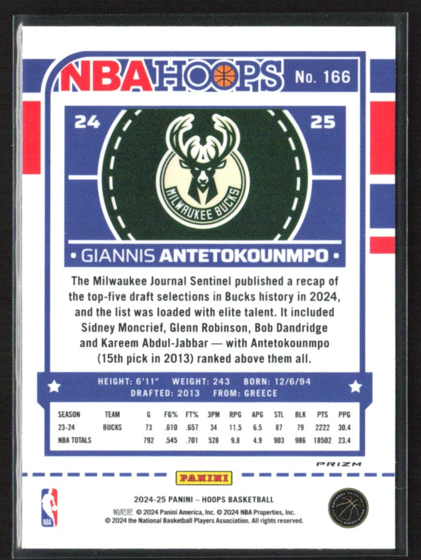 Giannis Antetokounmpo 2024 Hoops Premium Winter Prizm #166 Milwaukee Bucks