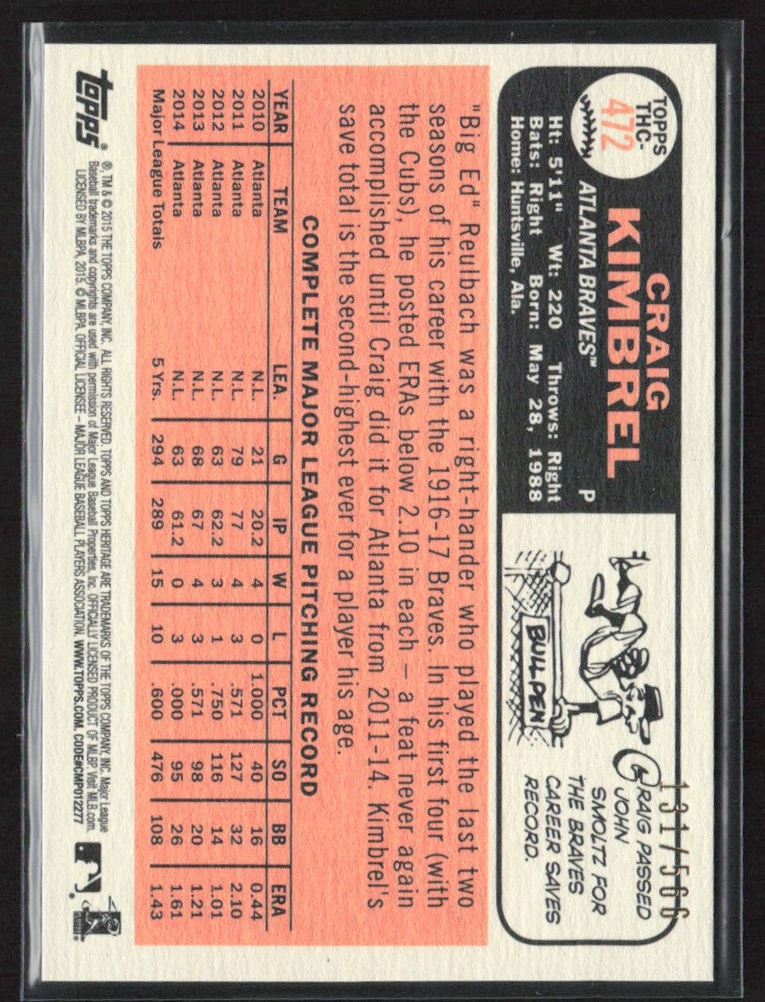 Craig Kimbrel 2015 Topps Heritage Chrome Refractor /566 #THC-472 Atlanta Braves